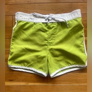 Kids Lime Green Swim Trunks with White Trim